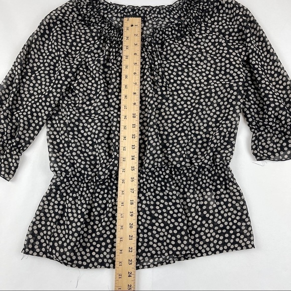 Apostrophe Blouse Womens Medium Black White Polka Dot Cinched Waist Lightweight - Picture 7 of 8
